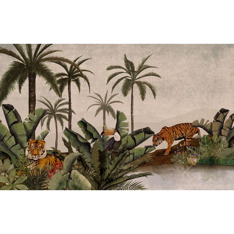 Papier peint panoramique méditerranéen,vintage & retro Jungle du Tigre (1/4)