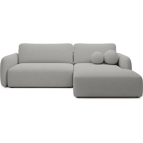 GIGI - Canapé d'angle convertible tissu bouclette 4 places - Gris clair- Droit