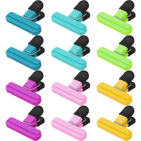 Confezione da 12 clip per sacchetti alimentari, 6 colori di clip di chiusura per sacchetti di plastica, adatte per cucina, casa e ufficio. (1/2)