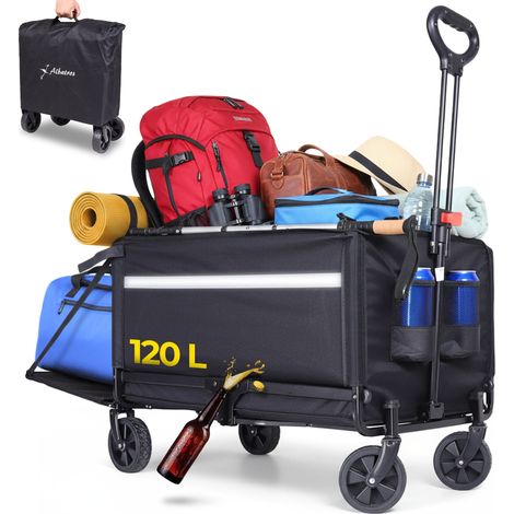 Albatros Bollerwagen klappbar 120L mit Flaschenöffner & Getränkehalter – faltbarer Handwagen mit Reflektorstreifen (1/5)
