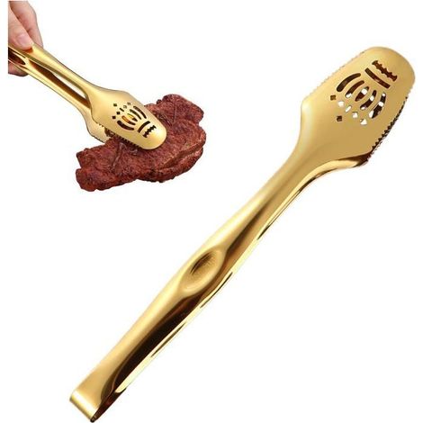 Pinces cuisine en acier inoxydable. Polyvalent pour service restaurant, grillade, pâtes, salade et dressage.Couleur: Or. (1/3)