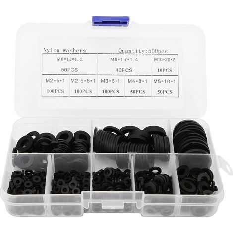 Rondelles en nylon (500 pièces/boîte) - M2, M2.5, M3, M4, M5, M6, M8, M10 - Accessoires de quincaillerie - Noir
