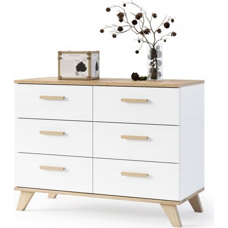 Dusine – Buffet scandinave 100 cm sur pieds – Mélaminé et MDF certifié FSC – 6 tiroirs – Dimensions : 100x40x75 cm – Design contemporain (1/3)