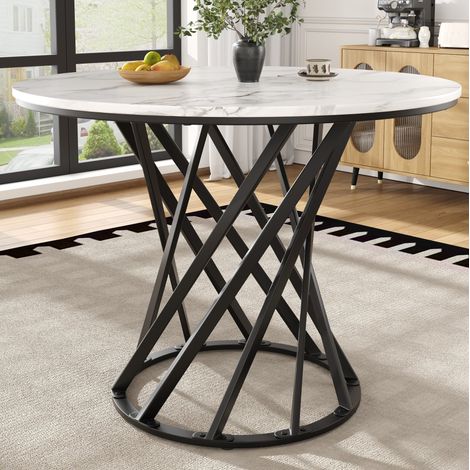 Mesa de comedor 80x80x76 cm negro y blanco en MDF y metal con patas ajustables (1/5)