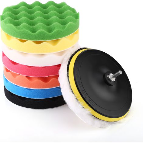 Kit de 10 tampons de polissage et de lustrage de 18 cm (7 pouces) pour polisseuse de voiture avec adaptateur pour perceuse