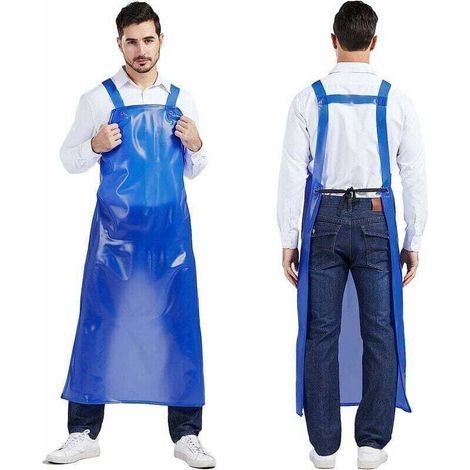 Tablier imperméable résistant réglable, tablier de travail en caoutchouc bleu,de (1/3)