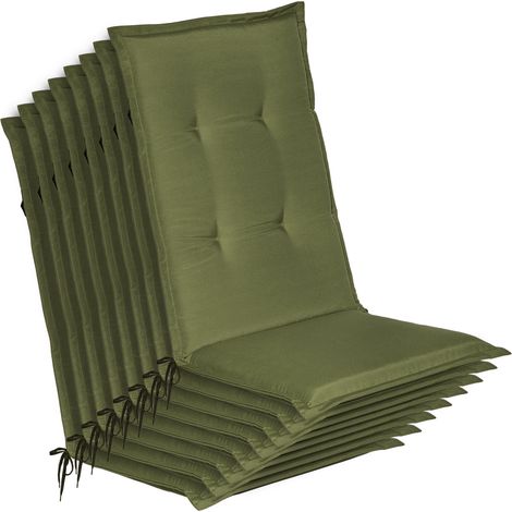 Lot de 8 coussins d'assise pour chaises de jardin Loft HL vert olive, 120 x 50 x 6 cm (1/5)