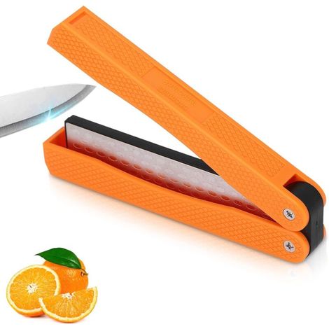 Aiguiseur de couteaux portable diamant, L'Outil D'Affûtage Pliante, Affûteur Diamant, aiguisage de couteaux pliants (Orange) (1/5)