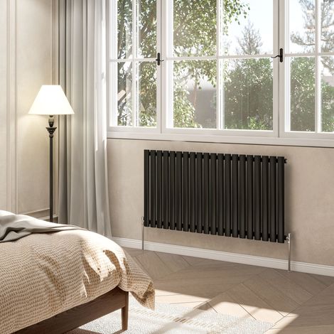 AVER-GROWTH Black Radiator Horizontal Oval Column Single Panel Rad 600x1180mm (1/5)