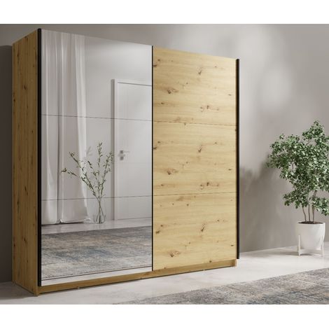 Armoire coulissante bois avec miroir 200cm KASSY (1/5)