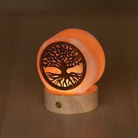 Lampada di Sale Himalayano a batteria Rosa naturale a forma di Albero della vita 600gr