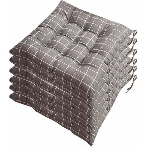 Lot de 6 galettes de chaise 40x40 cm – Polyester 50% et coton 50% – Réversibles avec liens de fixation – Lavables à 30°C (1/4)