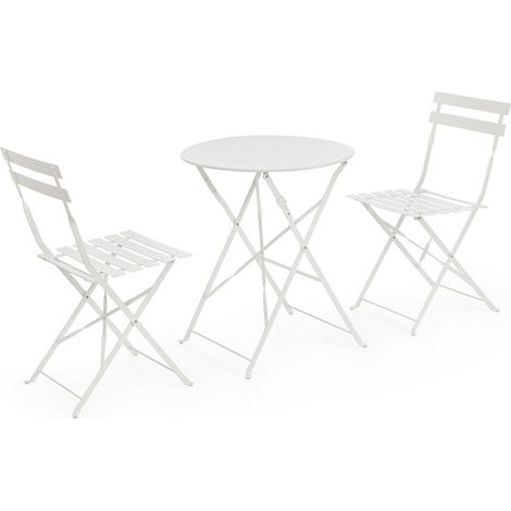 Set Tavolo + 2 Sedie Pieghevoli in Acciaio E-Coating Bianco (1/5)