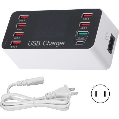 Chargeur USB 40W 8 ports QC3.0 Type C rapide portable, prise US 100-240V, adaptateur voyage multiprise. (1/5)