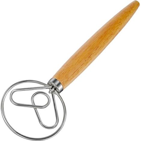 Impastatrice danese per pane a lievitazione naturale, con gancio in acciaio inox e manico ergonomico in legno, ideale per pane, pizza e pasticcini. Set di 2 utensili da cucina per la cottura al forno. (1/5)