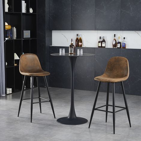 MEUBLES COSY Set di 2 sgabelli da bar da cucina con rivestimento effetto scamosciato, gambe e poggiapiedi in metallo, stile industrial e vintage H76CM