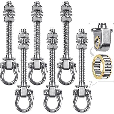 6pcs Crochet de Hamac, 17.5cm Accroche de Balançoire Fixation Fauteuil Suspendu de 180 Pivot Ensemble Plafond Poutre Chaise de Yoga Sac de Frappe Materiel de Suspension, 1500lbs (1/5)