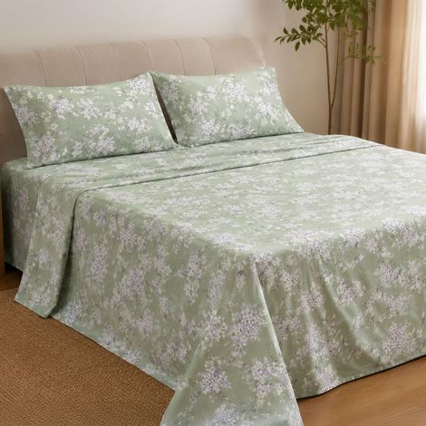Funda nórdica matrimonial sábado, con funda de almohada, en percal, lavable a máquina, 300x250 cm verde (1/4)