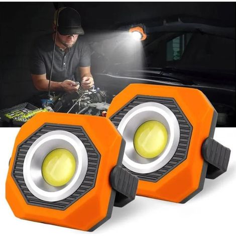 Projecteur LED Rechargeable Solaire 3 Modes, Portable avec USB, Support 360°, Base Magnétique, Lampe de Travail Urgence (1/4)