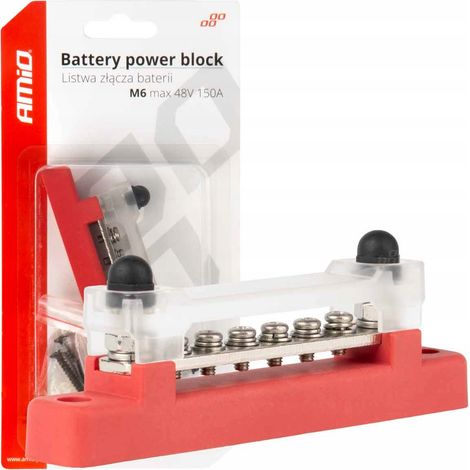 Erdungs- und Verteilerblock-Sammelschiene M6 12V - 48V 150A AMIO-03810 (1/4)