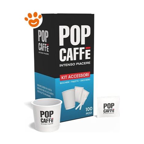 Pop Caffè Kit 300 pezzi (100
 Bicchierini + 100 Palette + 100 Bustine di Zucchero) - Confezione 1 Kit -