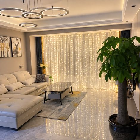 Rideau Lumineux LED 3 x 1 m 100 LED blanc chaud sans crochet avec télécommande USB 20 × 10 × 4 cm 90 g – Livraison gratuite