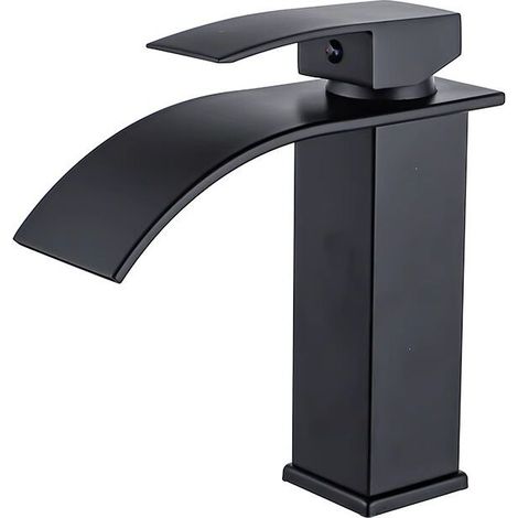 Schwarzer Wasserfall-Badezimmerhahn, Wasserfall-Waschtischmischer, Wasserfall-Waschbeckenhahn aus Messing mit heißem und kaltem Wasser verfügbar MUMU (1/4)