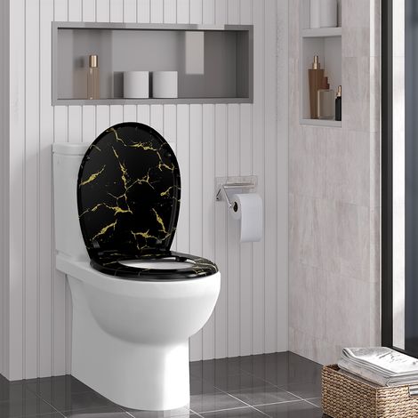 WOLTU Toilettendeckel mit Absenkautomatik Toilettensitz aus Duroplast Klodeckel Klobrille mit goldenem Glitzer O Form Montage von unten 175 kg belastbar