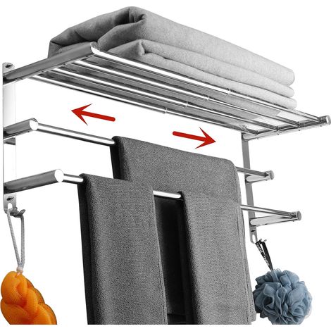 1 Porte-Serviettes Rétractable Acier Inoxydable Mural Adhésif Sans Perçage Pour Salle De Bain Cuisine