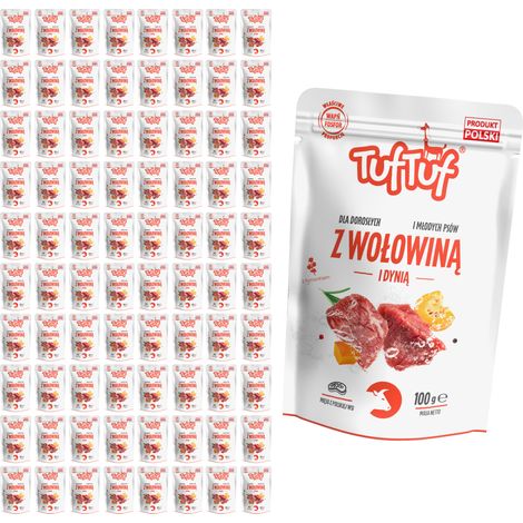 TufTuf Nassfutter für Hunde, Rindfleisch-Kürbis-Beutel, 80 x 100 g, Frühstücksfleisch (1/2)