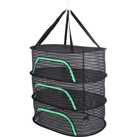 Étendoir suspendu à sécher maillé pliable en polyester respirant avec fermeture éclair pour poisson légumes fruits fleurs 3 étages 62x42x18,5 cm (1/5)