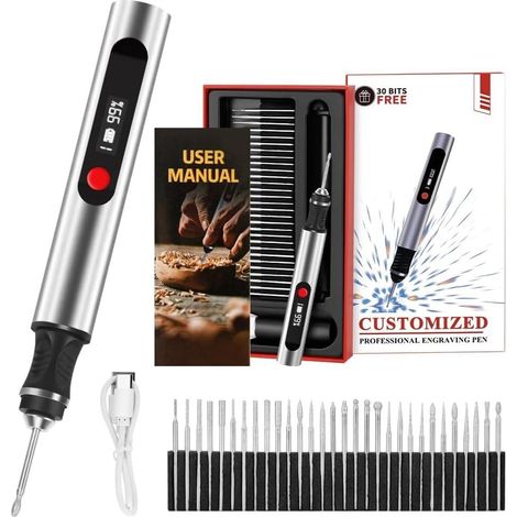 Pluma de grabado, kit completo de grabado eléctrico Tenovia, mini herramienta de grabado portátil, incluye 30 puntas de grabado y 5 plantillas, ideal para creaciones de bricolaje en metal, madera y vi