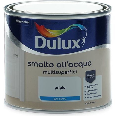 Dulux Smalto Satinato all'Acqua per Metallo Plastica e Legno Pronto all'Uso per Esterni e Interni, 0.5 Litri, Grigio (1/6)