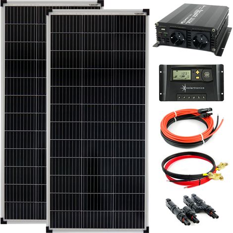 Komplettset 2x100Watt 12Volt 1200mm Spannungswandler 1000W 20A Laderegler gelb Solar Inselanlage (1/5)