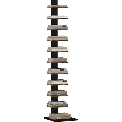 Libreria Torre 11 Ripiani, Scaffale Alto e Stretto Salvaspazio, Marrone Rustico (1/5)