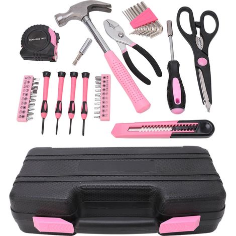 39 Pcs Household Tool Kit Pink Portable Hand Toolbox Hammer Screwdriver Wrench Repair Maintenance Tool Set for Girl