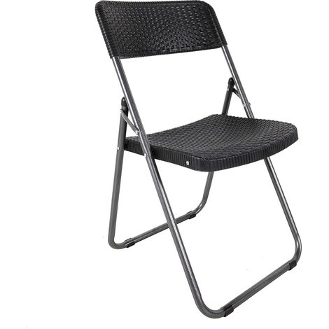 Klappstuhl im Rattan Design schwarz - 82 x 46 cm - Gartenstuhl  mit Rückenlehne klappbar in Flechtoptik