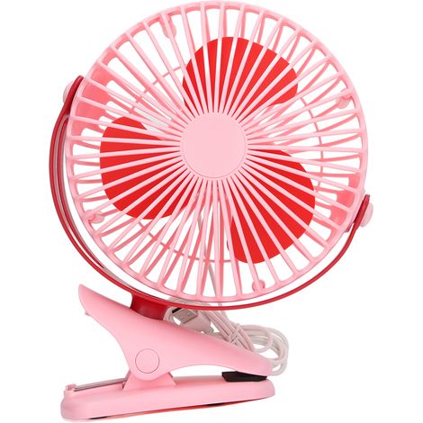 Ventilateur USB portable à pince, angle réglable, pour la maison, la voiture, les dortoirs, les poussettes, les voyages et le camping (rose) (1/5)