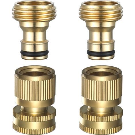 Schnellanschluss-Gartenschlauch – Schnellanschluss-Gartenschlaucharmaturen, Schnellanschluss-Wasserschlauch aus massivem Messing, 3/4 Zoll GHT, 2 Sätze (1/5)