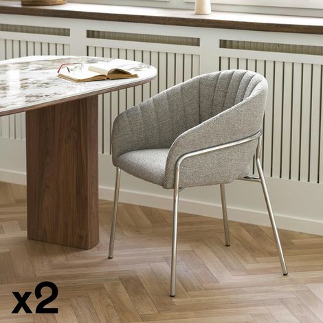 Fauteuil de table en tissu gris clair, pieds chromés (lot de 2) BERLIN (1/5)