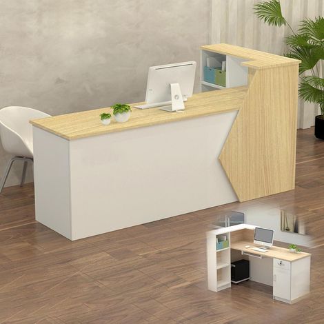Réception bois et blanc avec rangement, 100-300 cm, bureau, salon, magasin (1/5)