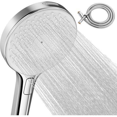 Sofetiy Max Pommeau de douche rond 4 en 1 en ABS avec flexible en acier inoxydable, douchette à main 4 modes de pulvérisation – Une expérience de douche innovante