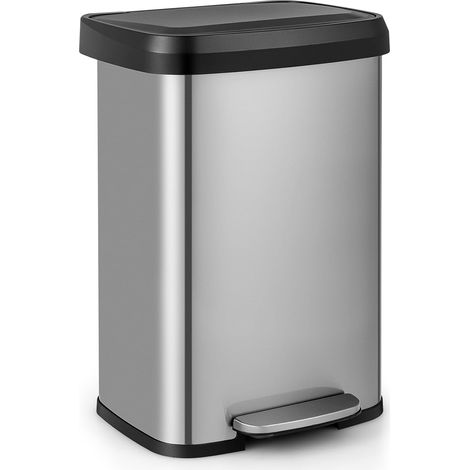 Goplus – Poubelle à pédale 50L en acier inoxydable – Couvercle à fermeture douce – Compartiment désodorisant – Anti-odeur pour cuisine, salon, bureau, salle de bain (1/5)