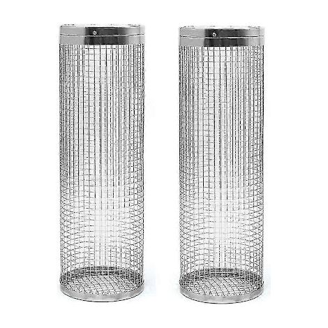 Lot de 2 paniers à griller à roulettes - Le meilleur panier à griller qui soit, grille ronde en acier inoxydable (1/5)