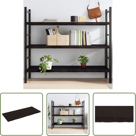 The Living Store Wandregal Dunkelbraun 140x60x(2-4)cm Massivholz Eiche Behandelt - Wandregal - Eichendielen - Holzmöbel - Landhausmöbel - Dekorationselement (1/5)