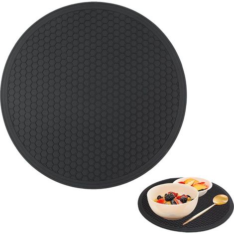 Tapis Vaisselle Absorbant Tapis Egouttoir Vaisselle Absorbant,Tapis Evier Cuisine Convient aux Cuisines,Matériau en Silicone Résistant aux Températures Élevées, Nid D'abeille Noir Rond, Diamètr (1/5)