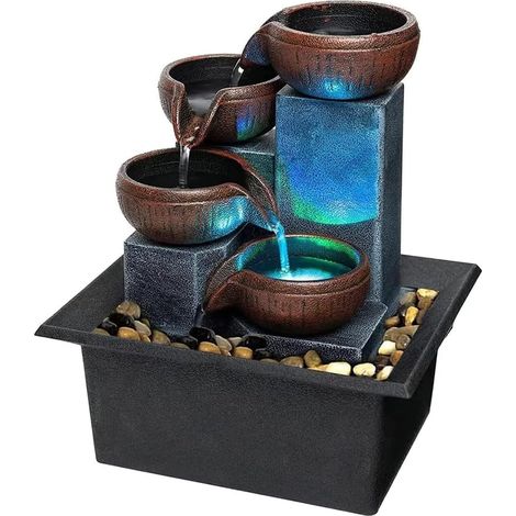 Fontaine de table Zen pour la méditation, fontaine d'eau de bureau avec lumière LED et roches de rivière naturelles pour le bureau, la maison, la chambre à coucher (1/5)