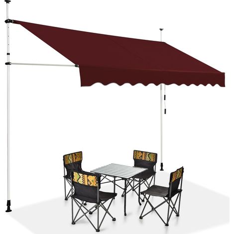 COSTWAY Tenda da Sole per Esterno, Tenda da Sole a Morsetto per Balcone con Struttura Telescopica e Tessuto Resistene ai Raggi Solari, Regolabile in Altezza e in Angolazione (300 cm,Rosso) (1/5)