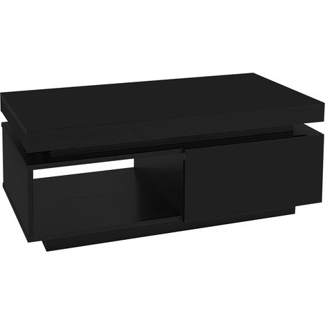 Table basse moderne noire en panneaux MDF haute brillance avec LED, 100 x 50 x 40,3 cm, 1 tiroir, charge 50 kg (1/5)