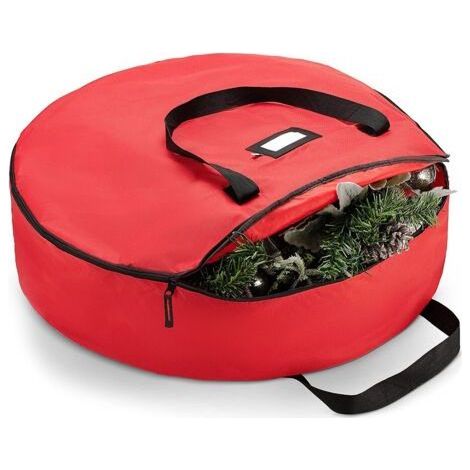 INHHUB Christmas Wreath Storage Container - 36 Inch Artificial Wreath Bag - Double Zippered Wreath Storage with Sturdy Durable Handles - Red-INHHUB (1/5)
